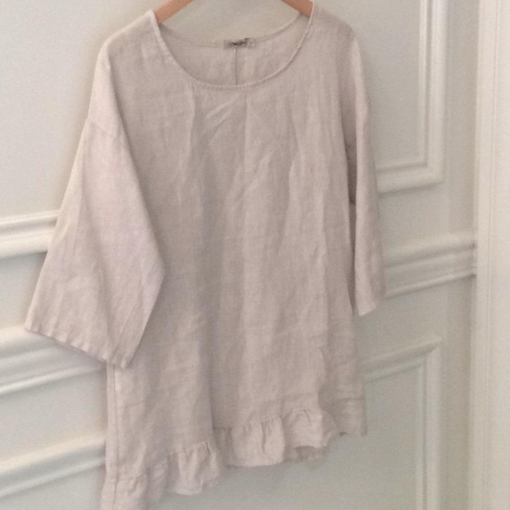 NWOT LUNGO L’Arno Linen 3/4 sleeve tiered top Sz L